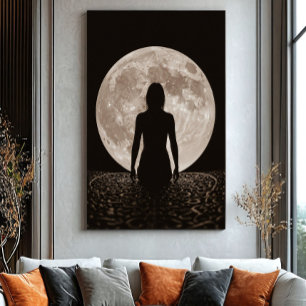 Lienzo Silueta femenina bajo la luz de la luna
