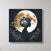 Silueta Femenina con Elegancia de Luna Dorada