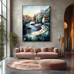 Lienzo Silueta geométrica abstracta de Barcelona