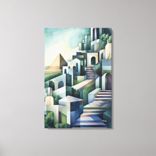 Lienzo Silueta geométrica abstracta de El Cairo con Pirám