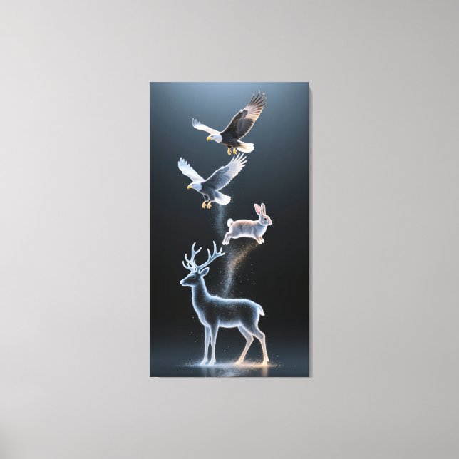 Lienzo Siluetas abstractas de animales con partículas (Anverso)