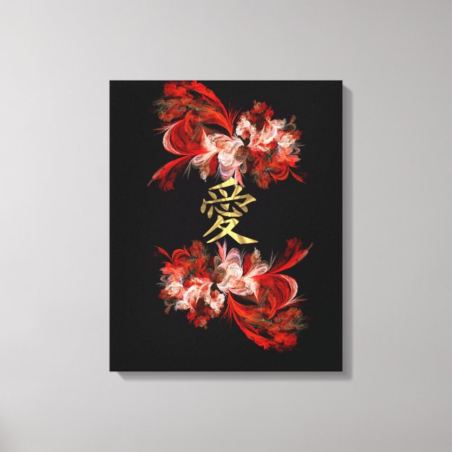 Lienzo Símbolo chino de amor en fractal rojo (Anverso)