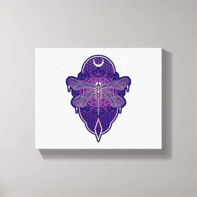 Lienzo Símbolo de flor de vida de la libélula geométrica  (Anverso)