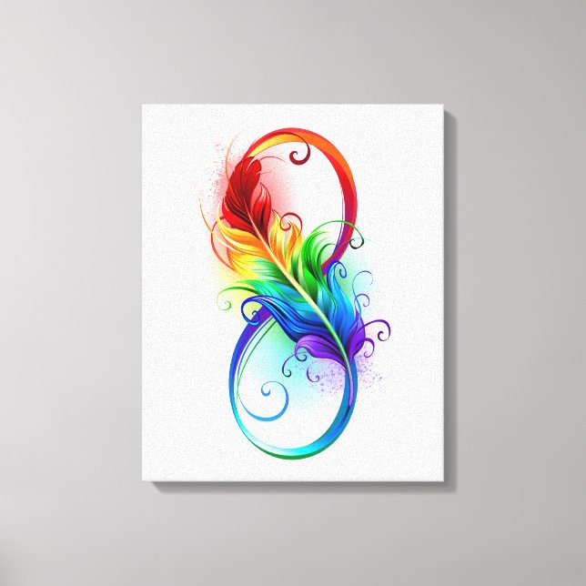 Lienzo Símbolo de infinito con pluma de arcoíris (Anverso)