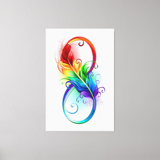 Lienzo Símbolo de infinito con pluma de arcoíris (Anverso)