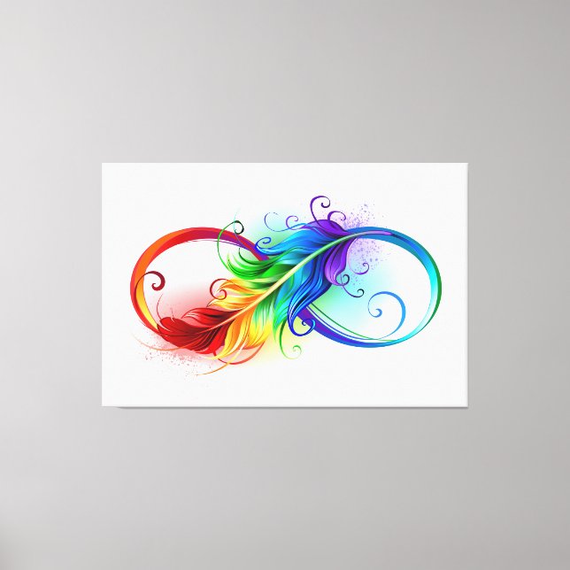 Lienzo Símbolo de infinito con pluma de arcoíris (Anverso)