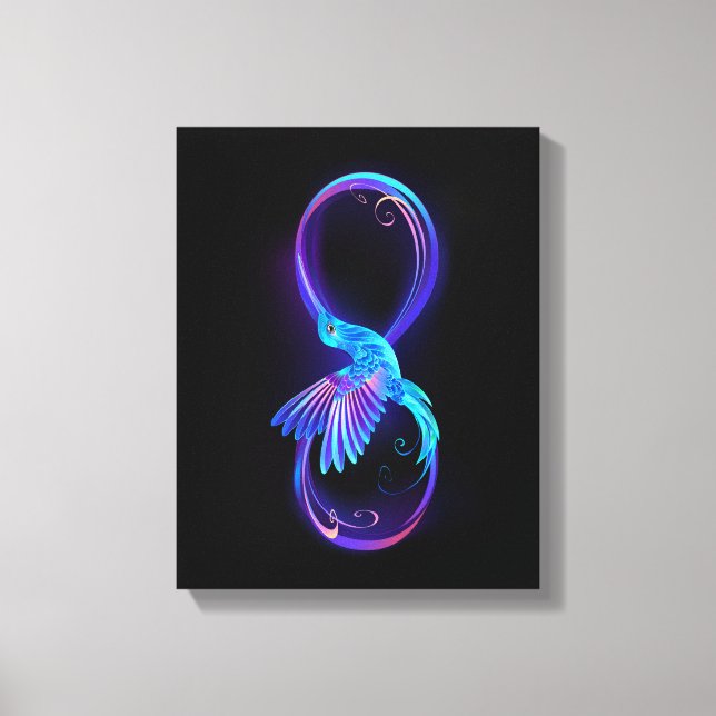 Lienzo Símbolo de infinito neón con colibrí brillante (Anverso)