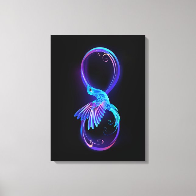 Lienzo Símbolo de infinito neón con colibrí brillante (Anverso)