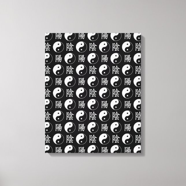 Lienzo Símbolo de Yinyang negro patrón de texto chino (Anverso)
