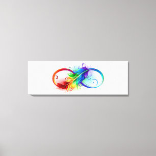 Lienzo Símbolo infinito con plumas arcoiris