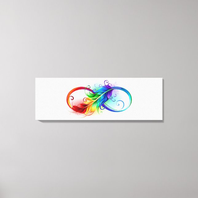 Lienzo Símbolo infinito con plumas arcoiris (Anverso)