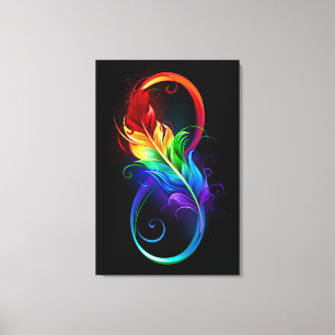 Lienzo Símbolo infinito con plumas arcoiris