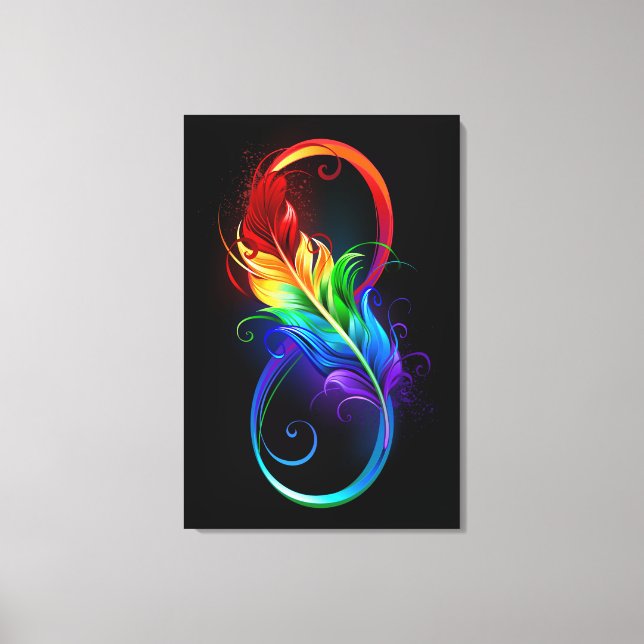 Lienzo Símbolo infinito con plumas arcoiris (Anverso)