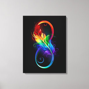 Lienzo Símbolo infinito con plumas arcoiris