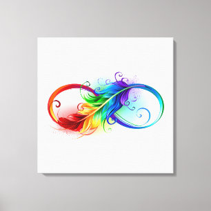 Lienzo Símbolo infinito con plumas arcoiris