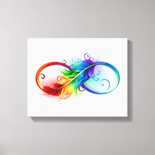 Lienzo Símbolo infinito con plumas arcoiris