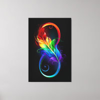 Símbolo infinito con plumas arcoiris