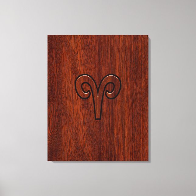 Lienzo Símbolo moderno de Aries Zodiac en caoba como impr (Anverso)