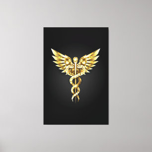Lienzo Símbolo poligonal de oro Caduceus