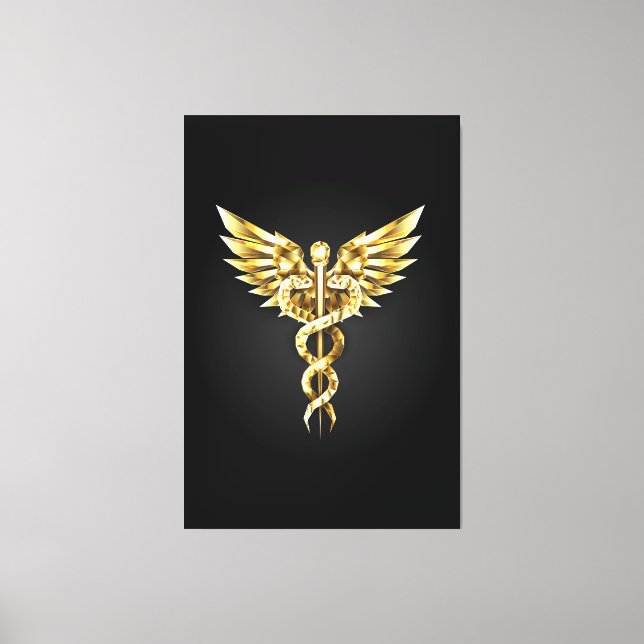 Lienzo Símbolo poligonal de oro Caduceus (Anverso)