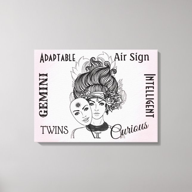 Lienzo Símbolo zodiaco génito y rosa Rótulo (Anverso)