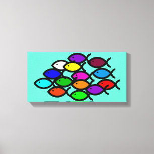 Lienzo Símbolos de peces cristianos - Escuela Arcoiris -