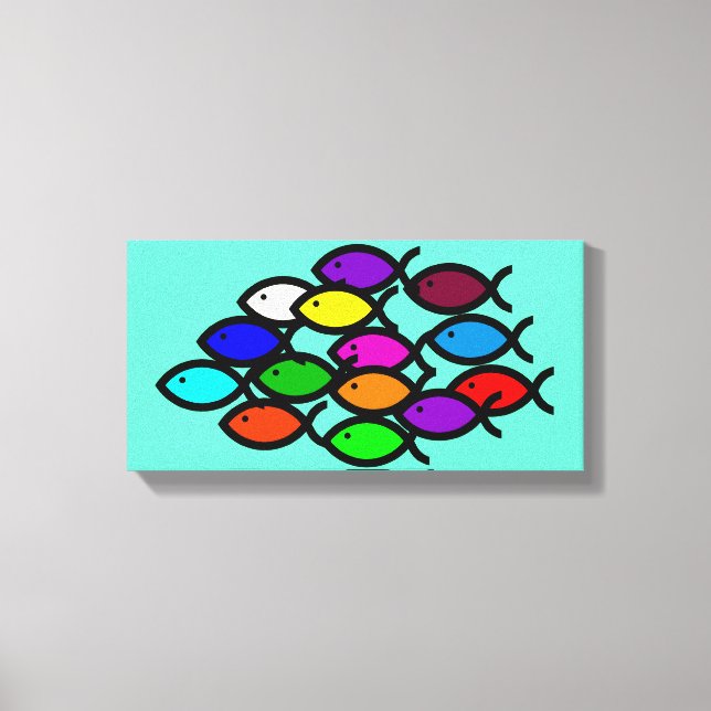 Lienzo Símbolos de peces cristianos - Escuela Arcoiris - (Anverso)