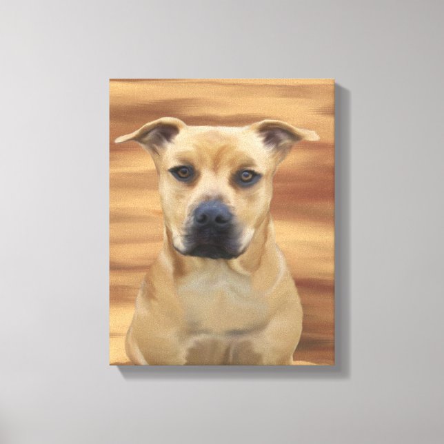 Lienzo Simulación de pintura de aceite de Pit Bull Terrie (Anverso)