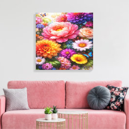 Lienzo Sinfonía floral vibrante con mariposas