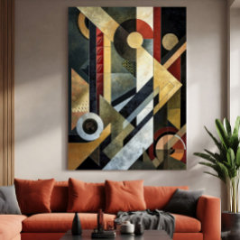 Lienzo Sinfonía geométrica en Terracota y Negro