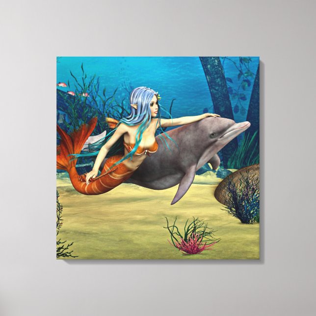 Lienzo Sirena con delfín (Anverso)