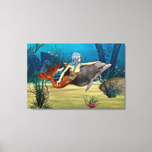 Lienzo Sirena con delfín (Anverso)