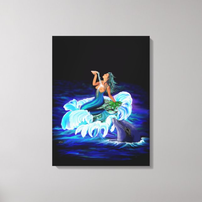 Lienzo Sirena con delfín (Anverso)