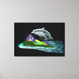 Lienzo Sirena con delfines