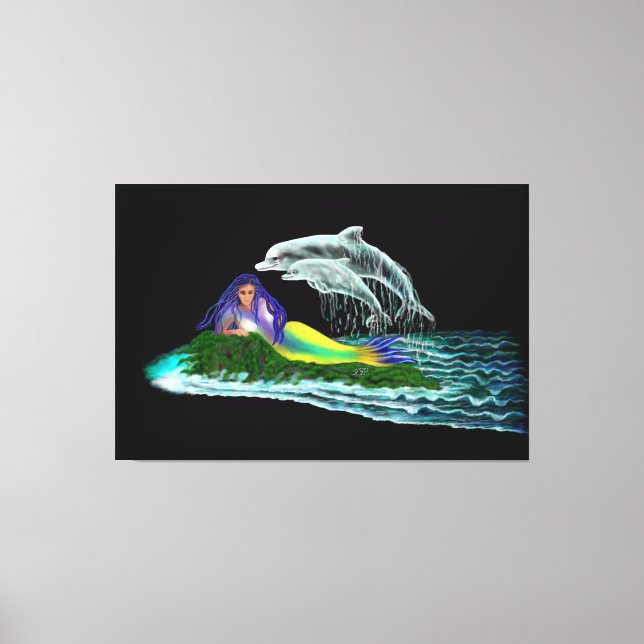 Lienzo Sirena con delfines (Anverso)