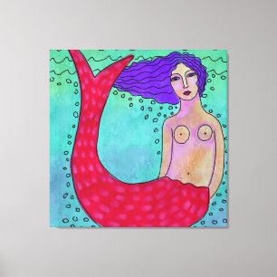 Lienzo Sirena con el pelo púrpura Resumen de pintura digi