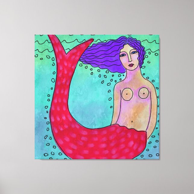 Lienzo Sirena con el pelo púrpura Resumen de pintura digi (Anverso)