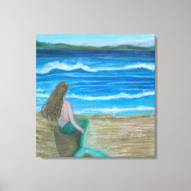 Lienzo Sirena contemplando las olas (Anverso)