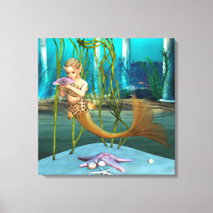 Lienzo Sirena joven fantasía submarina para niños
