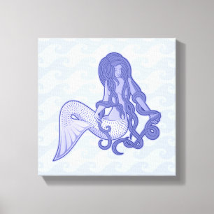 Lienzo Sirena sentada azul