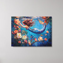 Lienzo Sirena y flores bajo el mar tela enrollada
