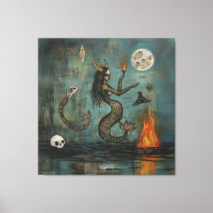 Lienzo Sirenita Horneada Moon Occult Dark Witchy AI Art