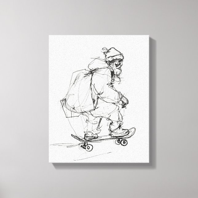 Lienzo Skateboarding de Santa Claus con regalo (Anverso)