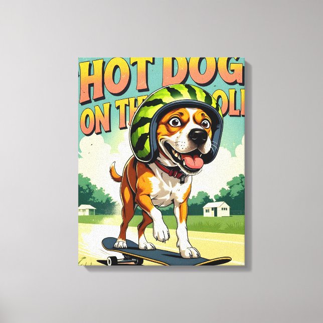Lienzo Skateboarding Dog Summer Funny Retro Beach  (Anverso)