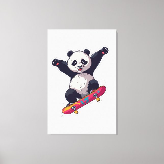 Lienzo Skater Panda Canvas – Skateboarding Panda Wall Art (Anverso)