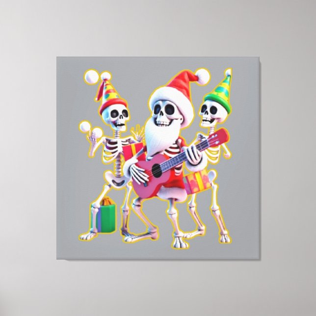 Lienzo **Skeleton 3D Christm Santa Party – Funnyas Skelet (Anverso)