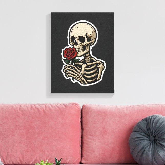 Lienzo Skeleton Holding a Rosa - Pegatina gótico artístic (Insitu (Sala de estar))