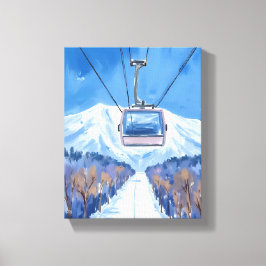 Lienzo Ski Gondola Snow Mountain Watercolor