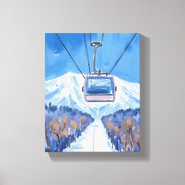 Lienzo Ski Gondola Snow Mountain Watercolor (Anverso)