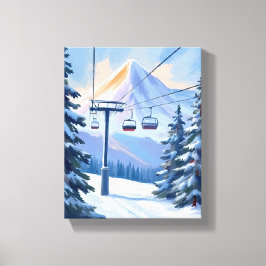 Lienzo Ski Lift | Mountain Winter Watercolor Skiing